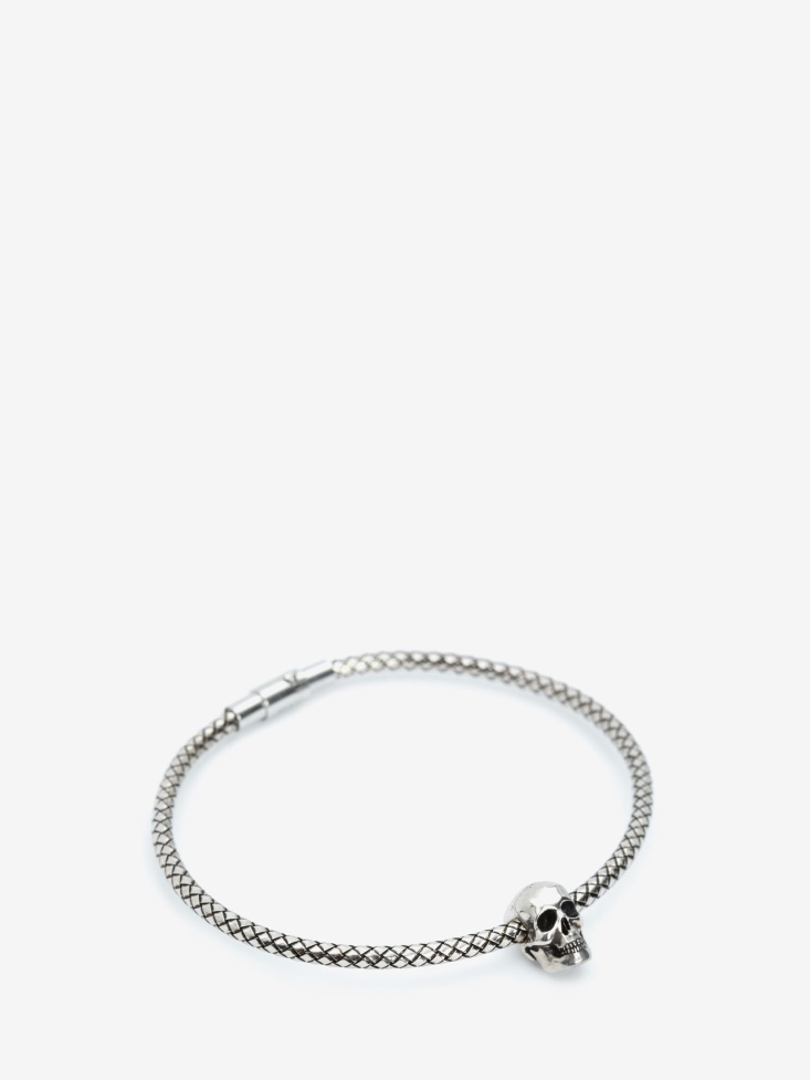 Antique Silver Men's Metal Cord Skull Bracelet Fashion Alexander McQueen