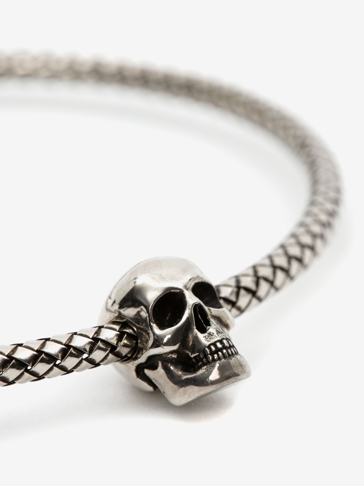 Antique Silver Men's Metal Cord Skull Bracelet Fashion Alexander McQueen