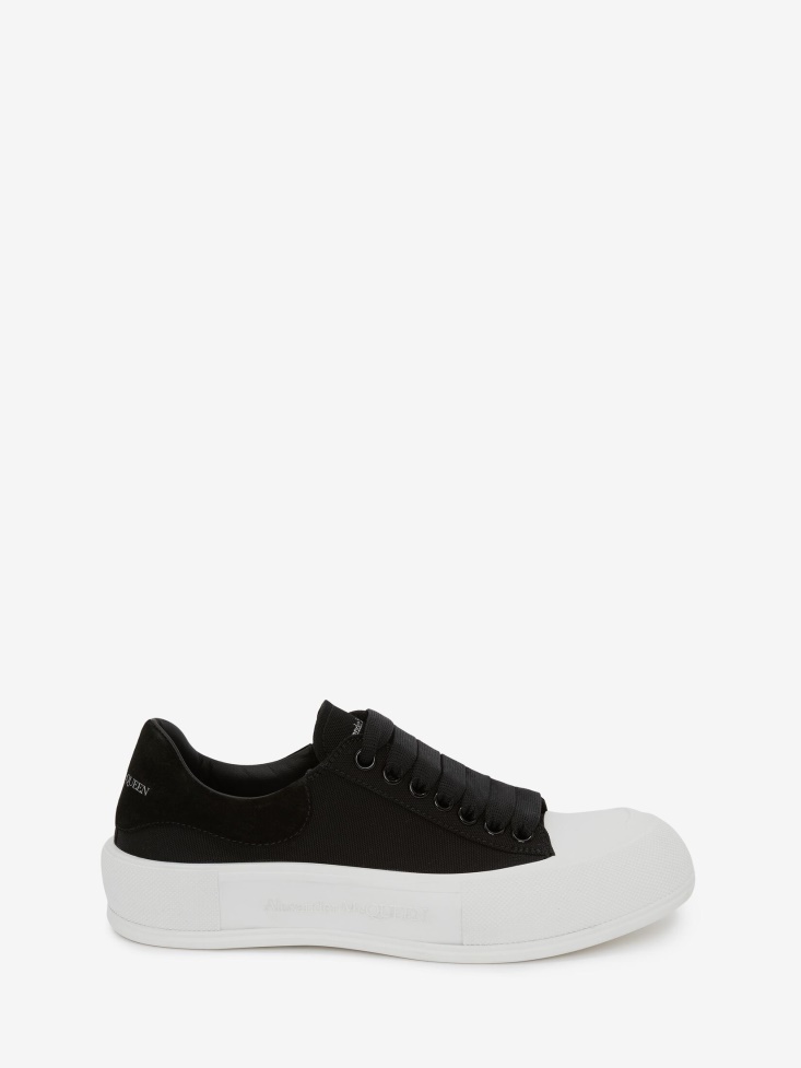 Fashion Alexander McQueen Black/White Women's Deck Lace Up Plimsoll