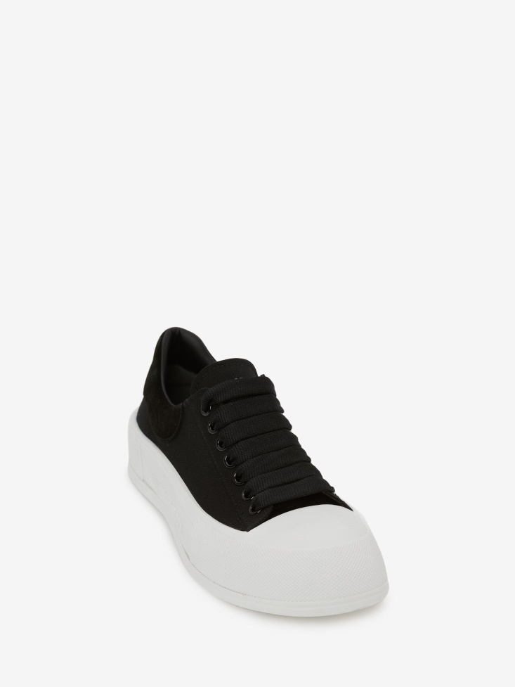 Fashion Alexander McQueen Black/White Women's Deck Lace Up Plimsoll