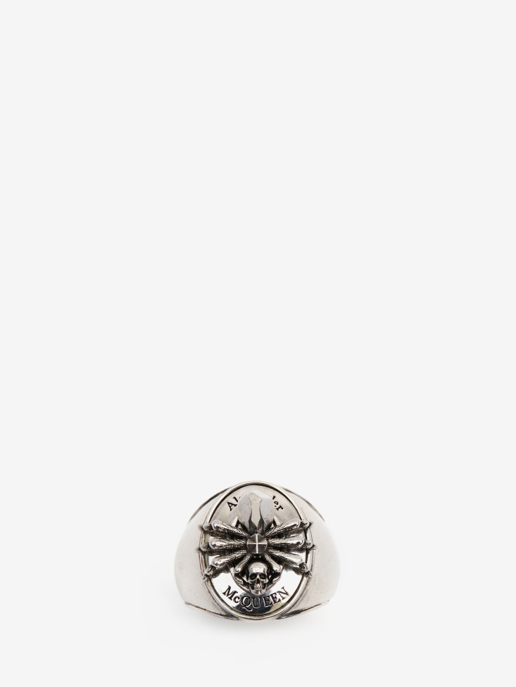 Men's Spider Skull Signet Ring Antique Silver Fashion Alexander McQueen