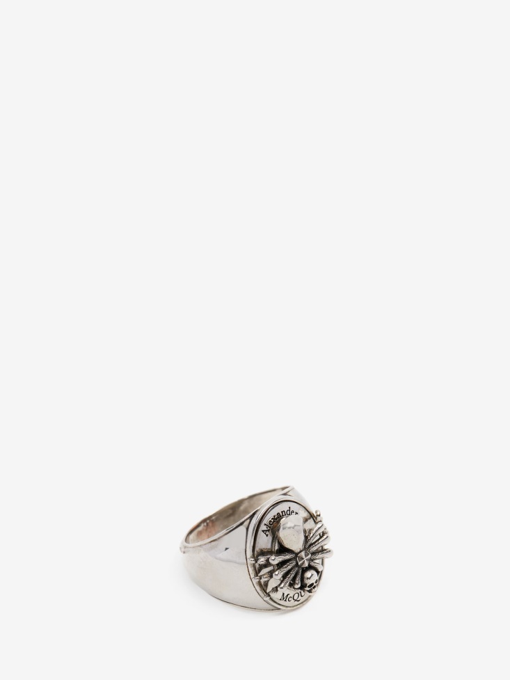 Men's Spider Skull Signet Ring Antique Silver Fashion Alexander McQueen