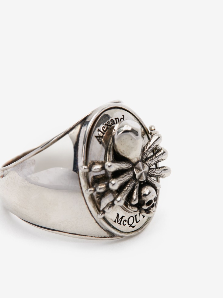 Men's Spider Skull Signet Ring Antique Silver Fashion Alexander McQueen