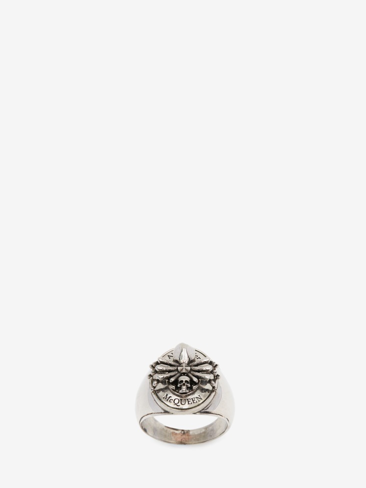 Men's Spider Skull Signet Ring Antique Silver Fashion Alexander McQueen