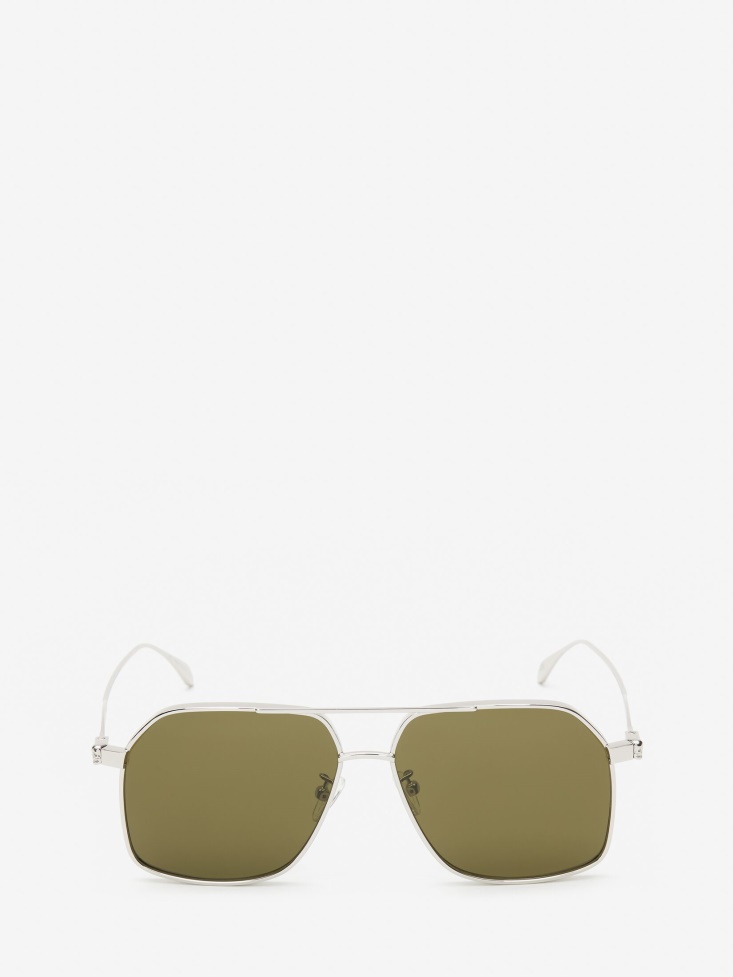 Fashion Alexander McQueen Men's Skull Angle Caravan Sunglasses Silver