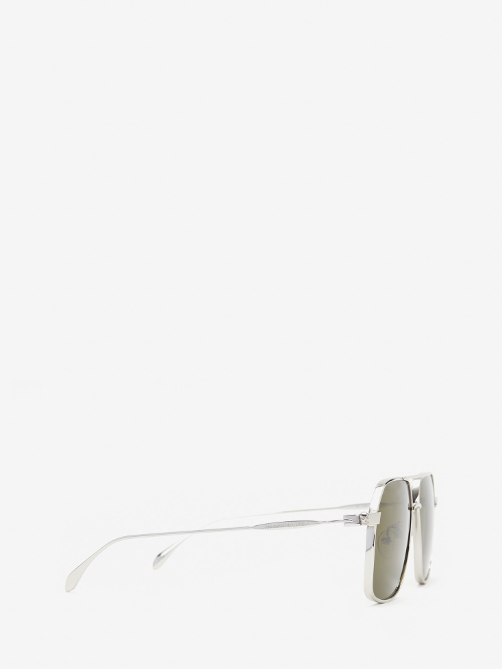 Fashion Alexander McQueen Men's Skull Angle Caravan Sunglasses Silver