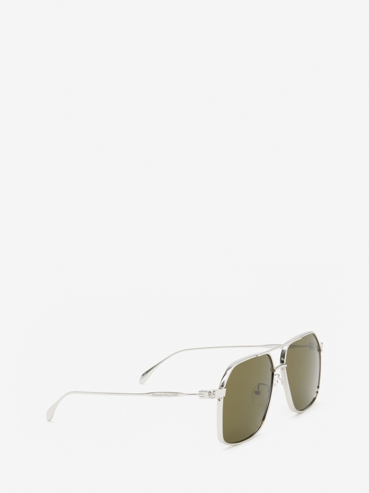 Fashion Alexander McQueen Men's Skull Angle Caravan Sunglasses Silver