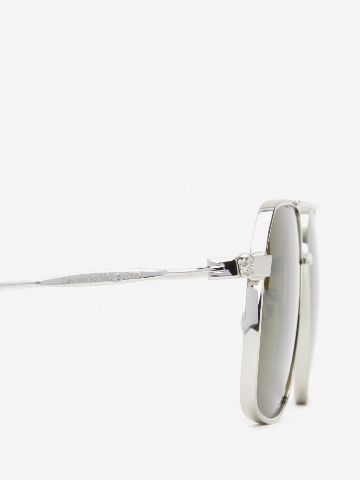 Fashion Alexander McQueen Men's Skull Angle Caravan Sunglasses Silver