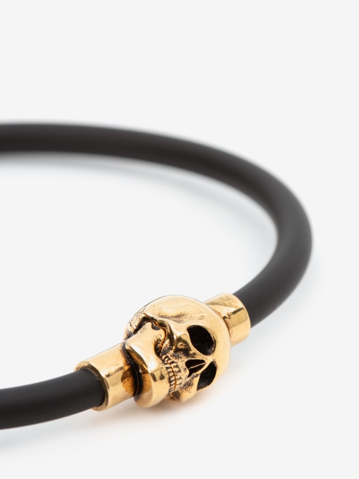Men's Rubber Cord Skull Bracelet Fashion Alexander McQueen Black