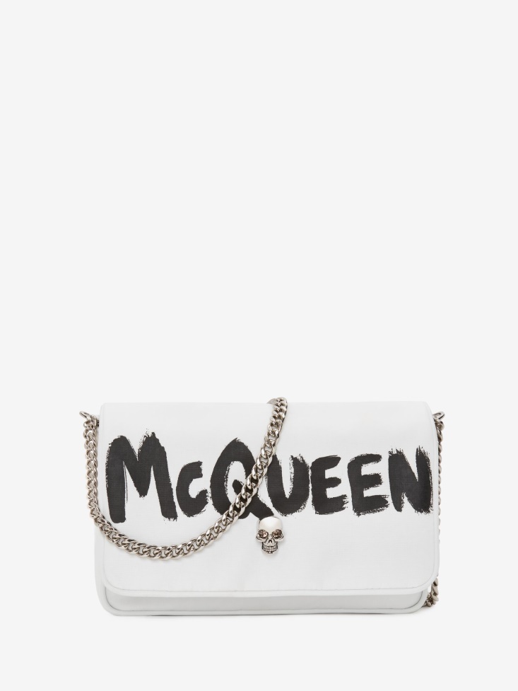 White/Black Fashion Alexander McQueen Women's in Graffiti Small Skull Bag