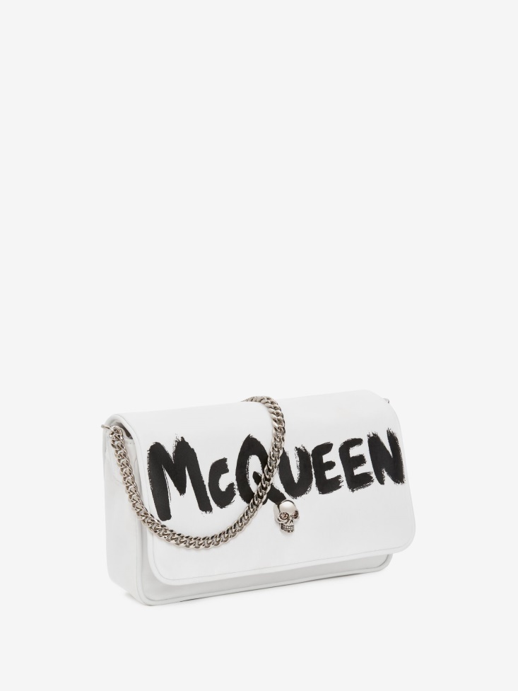White/Black Fashion Alexander McQueen Women's in Graffiti Small Skull Bag