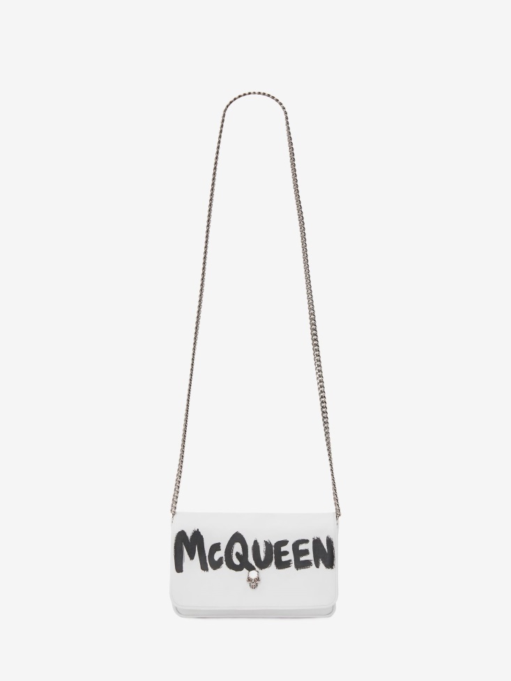 White/Black Fashion Alexander McQueen Women's in Graffiti Small Skull Bag