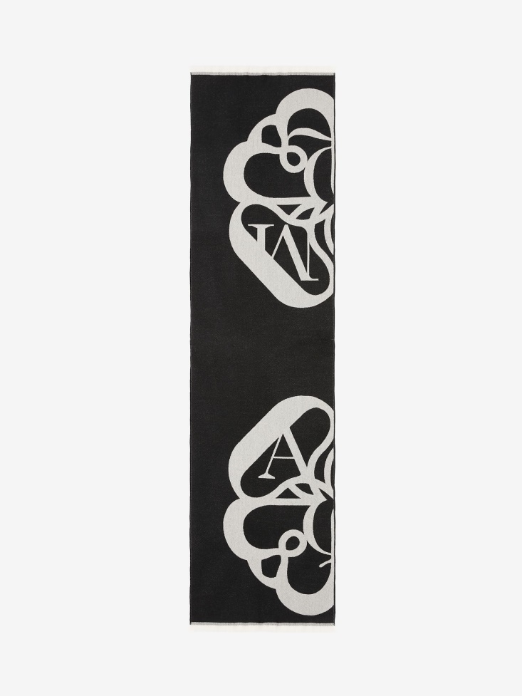 Fashion Alexander McQueen Black/Ivory Women's Oversized Seal Logo Scarf