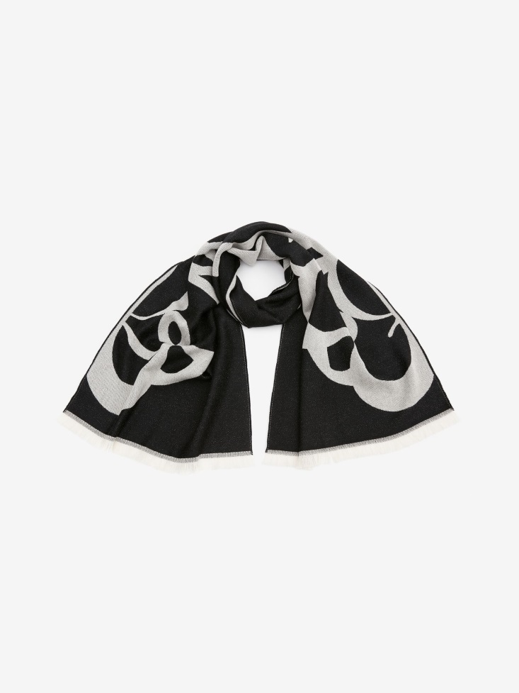 Fashion Alexander McQueen Black/Ivory Women's Oversized Seal Logo Scarf