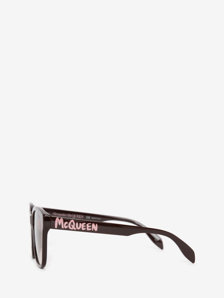 Fashion Alexander McQueen Women's in Graffiti Square Sunglasses Burgundy