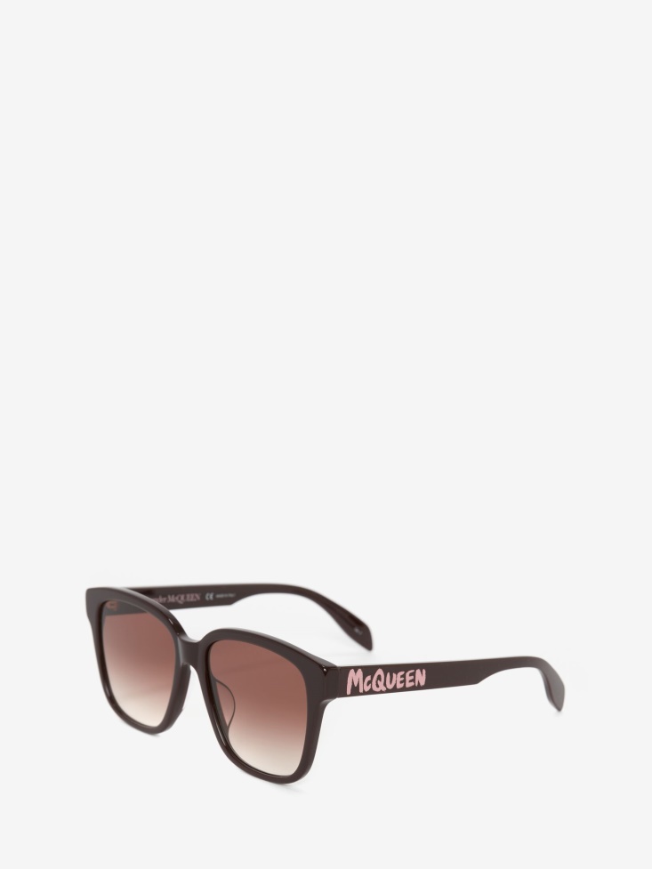 Fashion Alexander McQueen Women's in Graffiti Square Sunglasses Burgundy