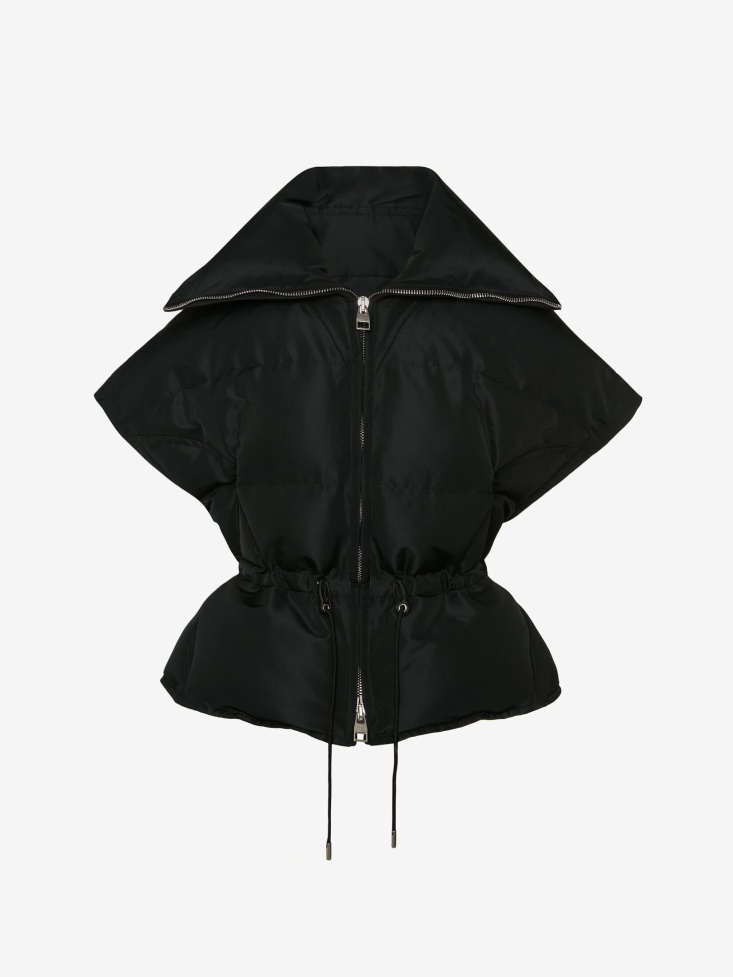 Black Women's Sleeveless Waisted Puffer Jacket Fashion Alexander McQueen