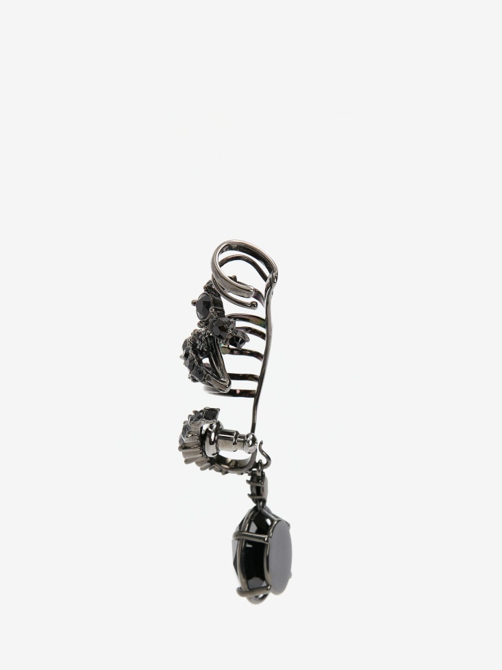 Women's Crystal Drop Multi Hoop Earpiece Fashion Alexander McQueen Black