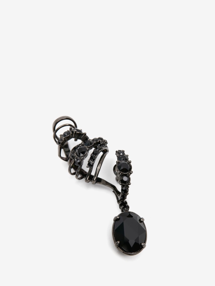 Women's Crystal Drop Multi Hoop Earpiece Fashion Alexander McQueen Black