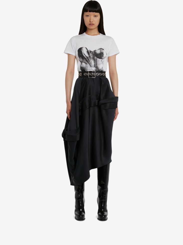 Fashion Alexander McQueen Women's Bustier Print T-Shirt White/Black