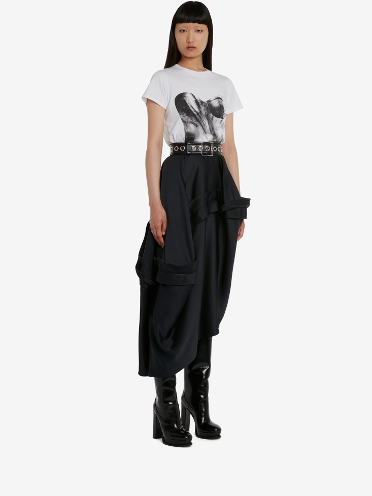 Fashion Alexander McQueen Women's Bustier Print T-Shirt White/Black