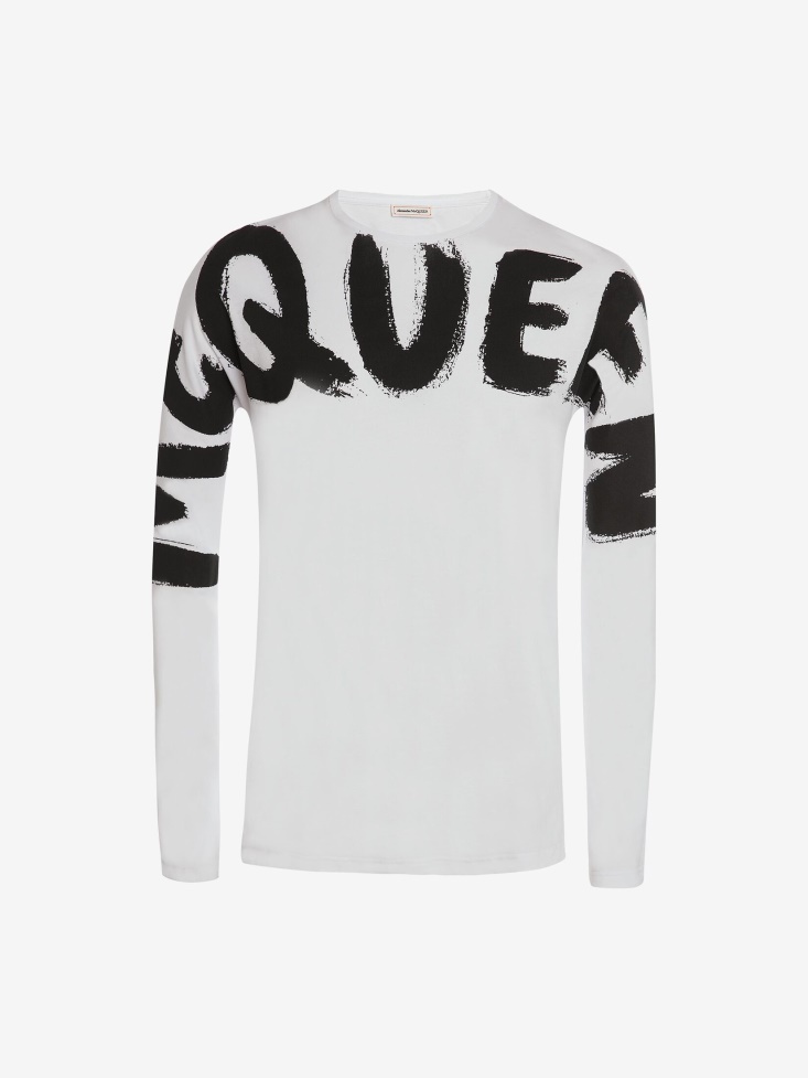 Men's in Graffiti Long Sleeve T-Shirt White/Black Fashion Alexander McQueen