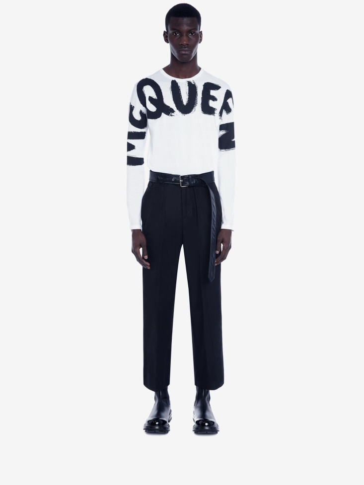Men's in Graffiti Long Sleeve T-Shirt White/Black Fashion Alexander McQueen