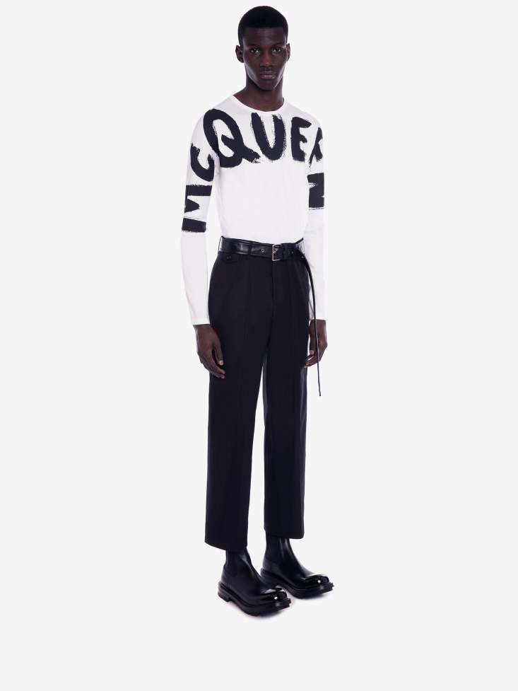 Men's in Graffiti Long Sleeve T-Shirt White/Black Fashion Alexander McQueen