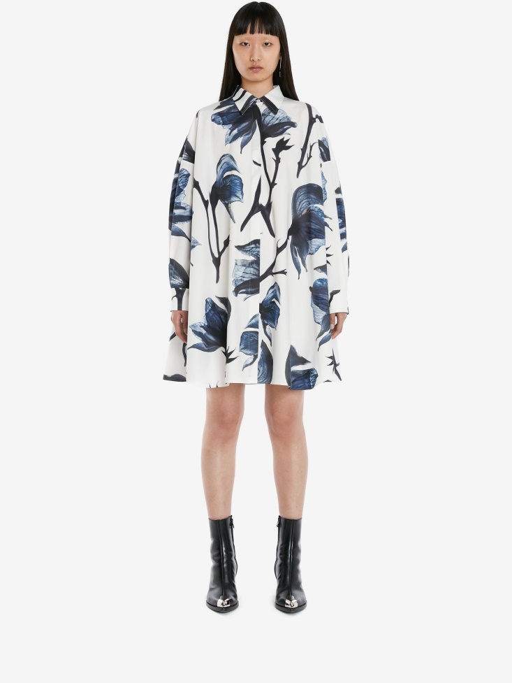 Women's Cotton Poplin Bellflower Dress Fashion Alexander McQueen Blue