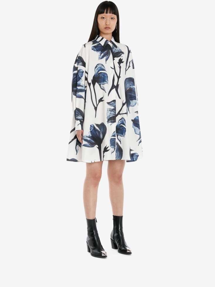 Women's Cotton Poplin Bellflower Dress Fashion Alexander McQueen Blue