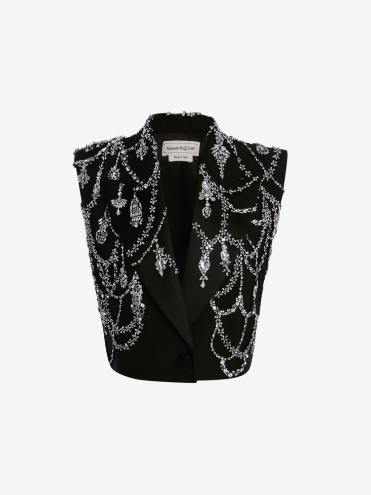 Black Fashion Alexander McQueen Women's Sleeveless Embroidered Jacket