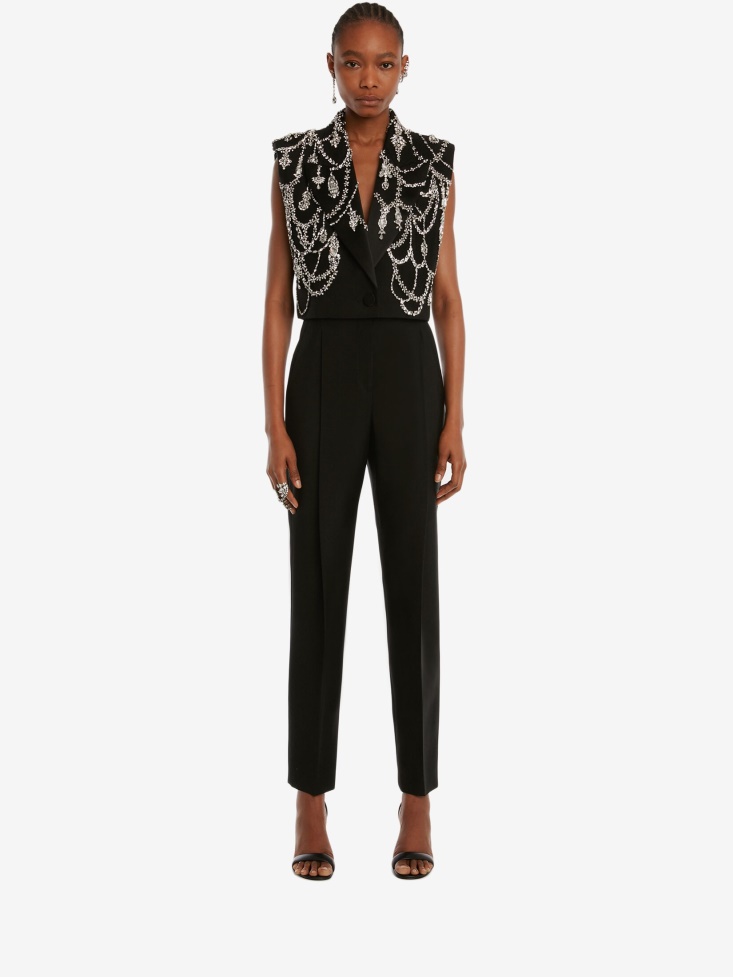 Black Fashion Alexander McQueen Women's Sleeveless Embroidered Jacket