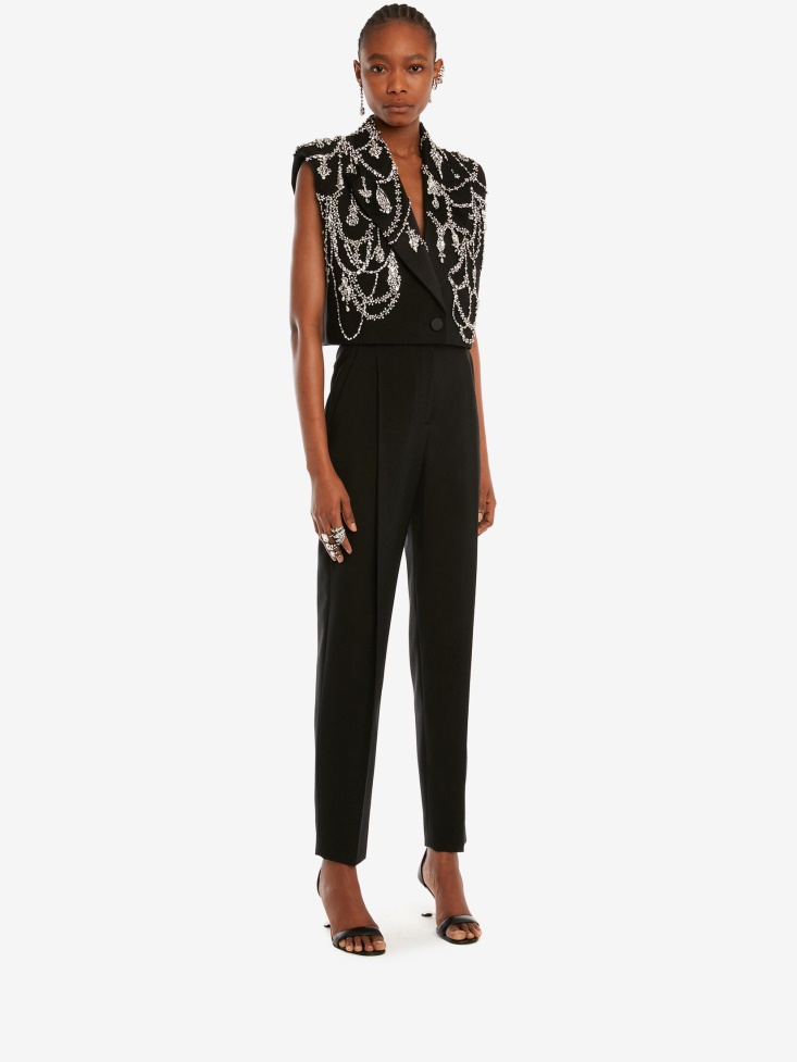 Black Fashion Alexander McQueen Women's Sleeveless Embroidered Jacket