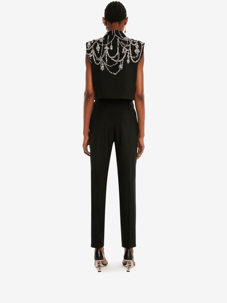 Black Fashion Alexander McQueen Women's Sleeveless Embroidered Jacket