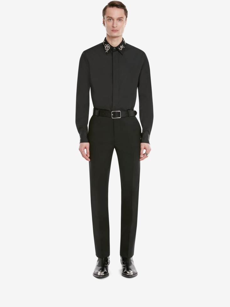 Men's Cotton Poplin Tree Graffiti Shirt Fashion Alexander McQueen Black