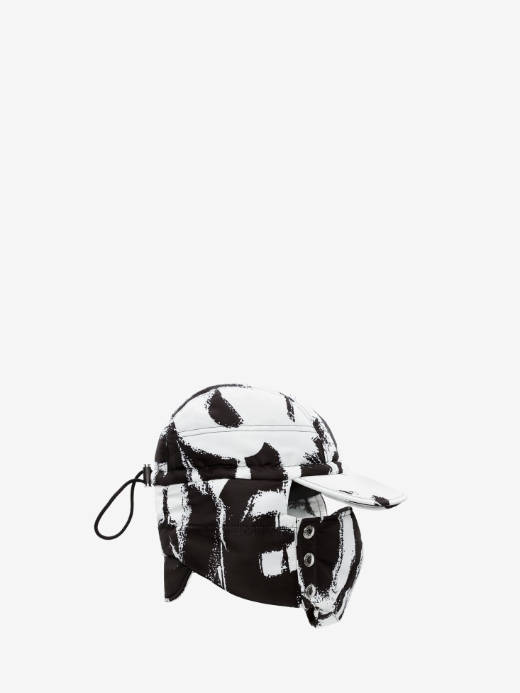Fashion Alexander McQueen Black/Ivory Men's in Graffiti Puffer Hat