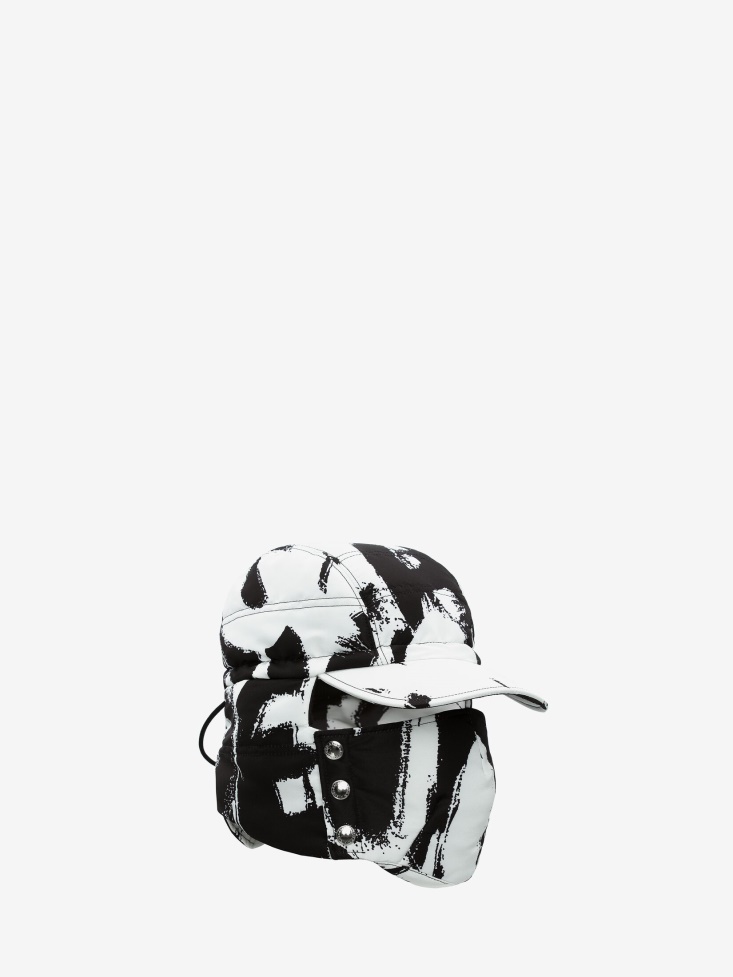 Fashion Alexander McQueen Black/Ivory Men's in Graffiti Puffer Hat