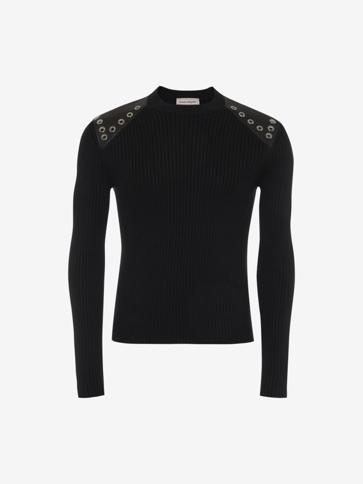 Men's Eyelets Ribbed Jumper Black Fashion Alexander McQueen