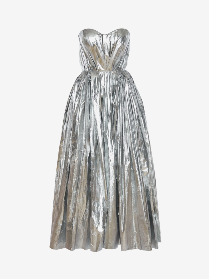 Women's Bow Drape Bustier Dress Fashion Alexander McQueen Silver