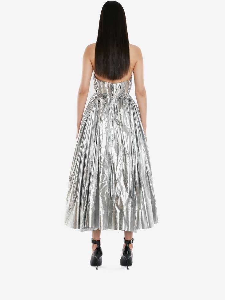 Women's Bow Drape Bustier Dress Fashion Alexander McQueen Silver