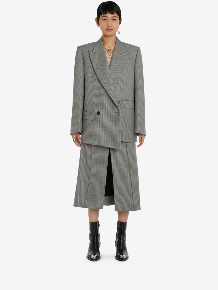 Black/Ivory Fashion Alexander McQueen Women's Wool Double-Breasted Houndstooth Boxy Jacket
