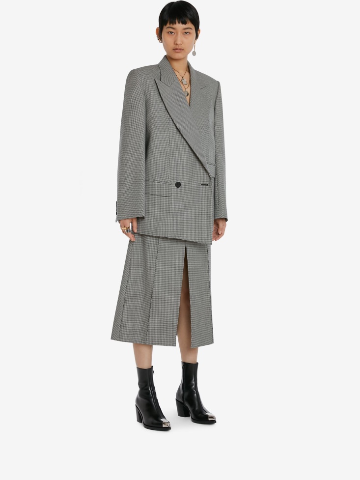 Black/Ivory Fashion Alexander McQueen Women's Wool Double-Breasted Houndstooth Boxy Jacket