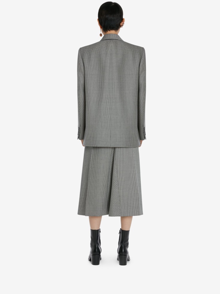 Black/Ivory Fashion Alexander McQueen Women's Wool Double-Breasted Houndstooth Boxy Jacket