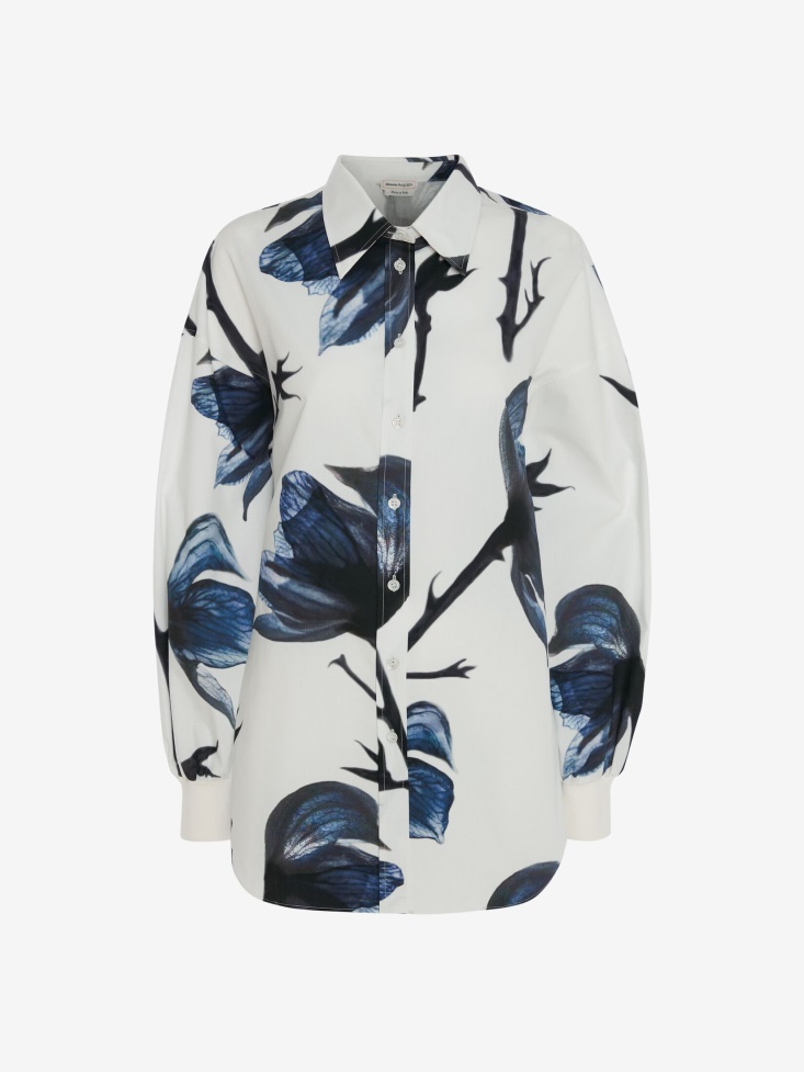 Fashion Alexander McQueen Women's Cotton Poplin Bellflower Shirt Blue