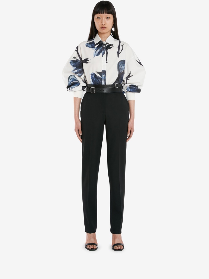Fashion Alexander McQueen Women's Cotton Poplin Bellflower Shirt Blue
