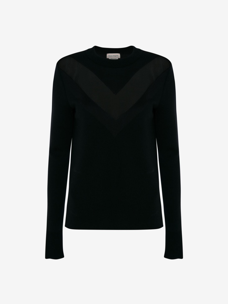 Black Fashion Alexander McQueen Women's Sheer Chevron Jumper