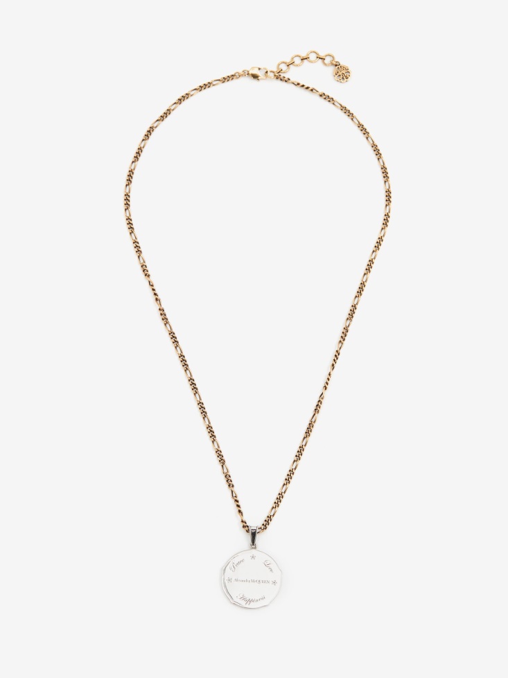 Fashion Alexander McQueen Women's Coin Medallion Necklace Antique Silver