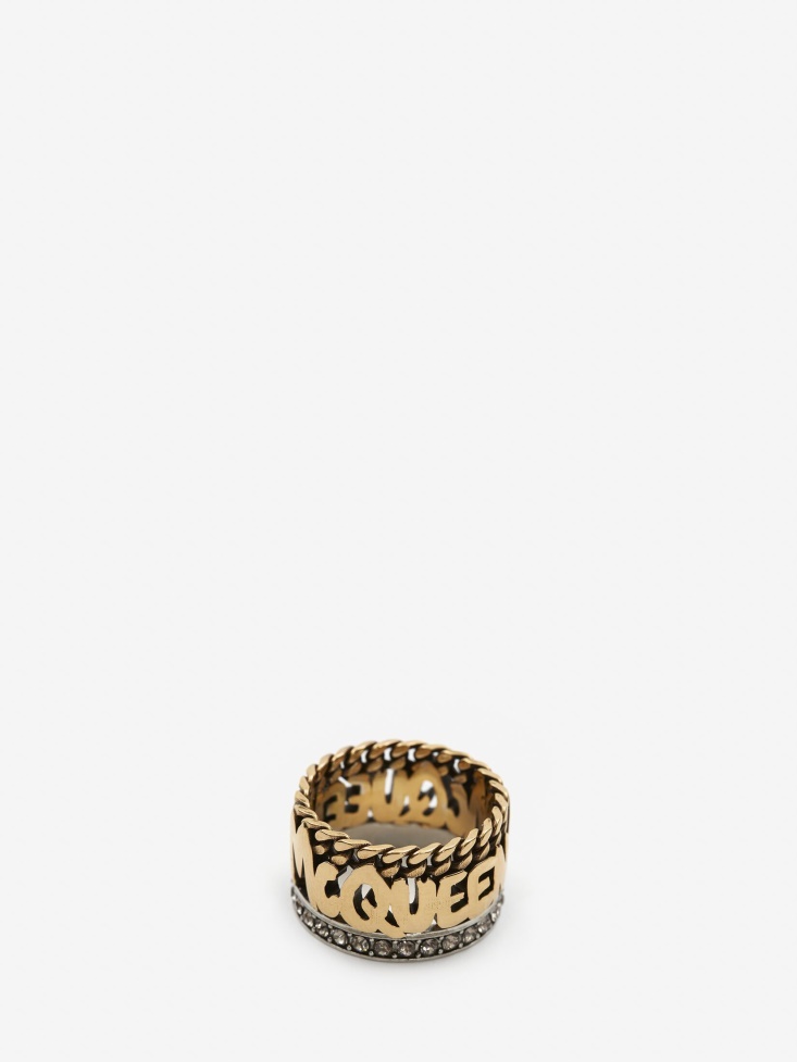 Fashion Alexander McQueen Antique Gold Women's in Graffiti Ring