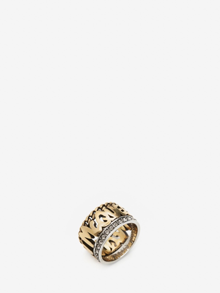 Fashion Alexander McQueen Antique Gold Women's in Graffiti Ring