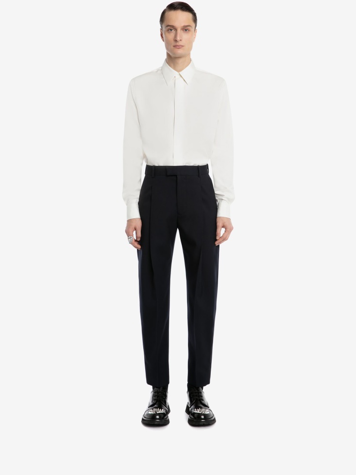 Fashion Alexander McQueen Men's Wool Pleat Trousers Navy